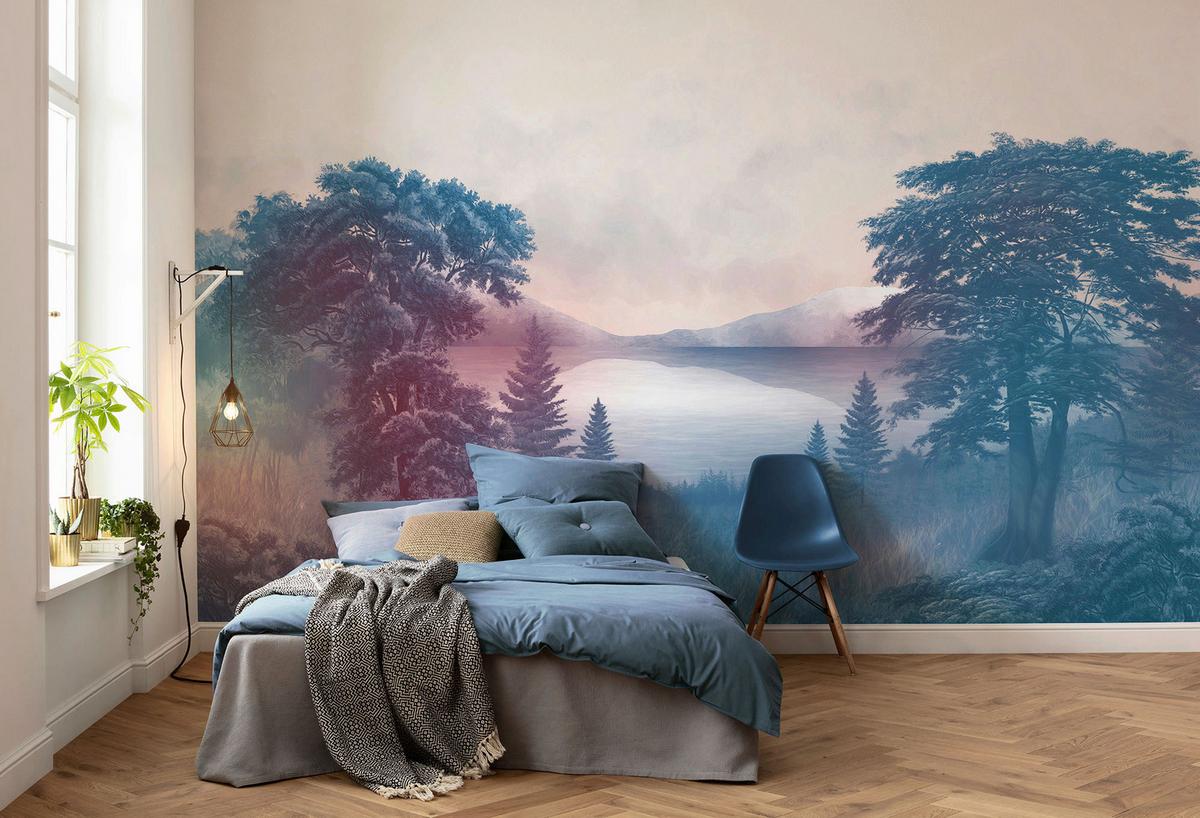 Vliestapete Forestland - Blau/Rosa, Basics (400/250cm) - Komar