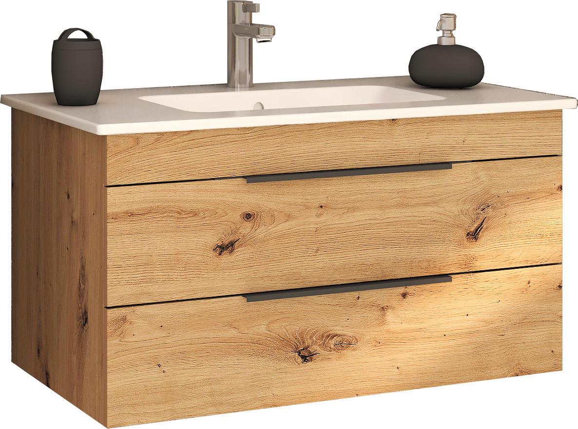 Waschtischkombi Sana Eiche Artisan B: 80 cm - Eiche Artisan/Weiß, MODERN, Keramik/Holzwerkstoff (80/46/46cm) - Stylife