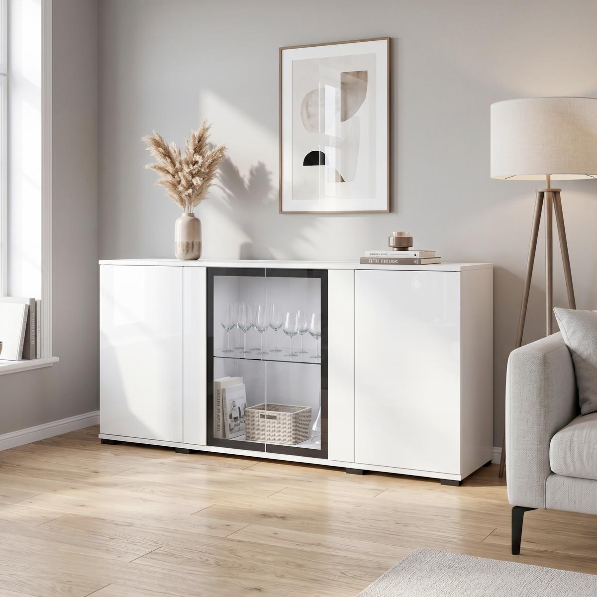 ŠIROKÁ KOMODA CARO 150 - čierna/biela, Design, kompozitné drevo/plast (150/69,7/39,5cm) - Livetastic