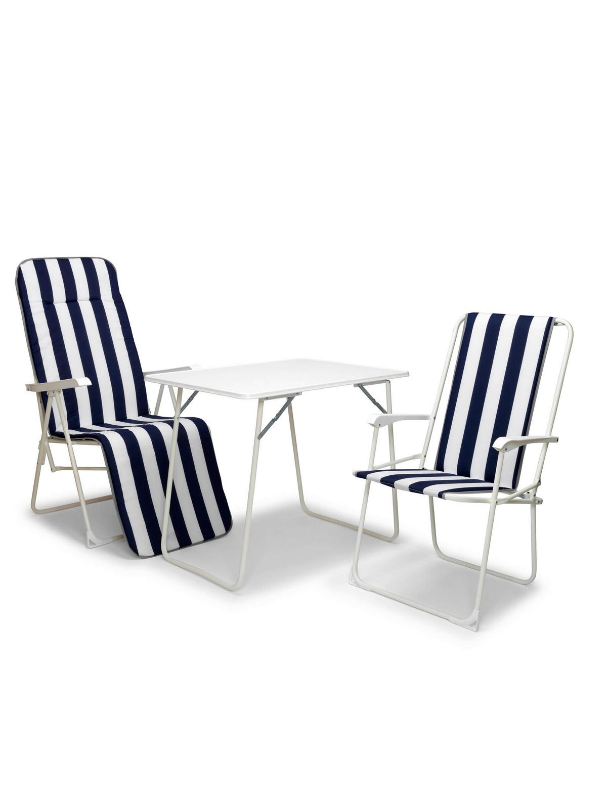 Sonnenliege Chiemsee – Relaxliege - Blau/Weiß, Basics, Textil/Metall (58/108/75cm)