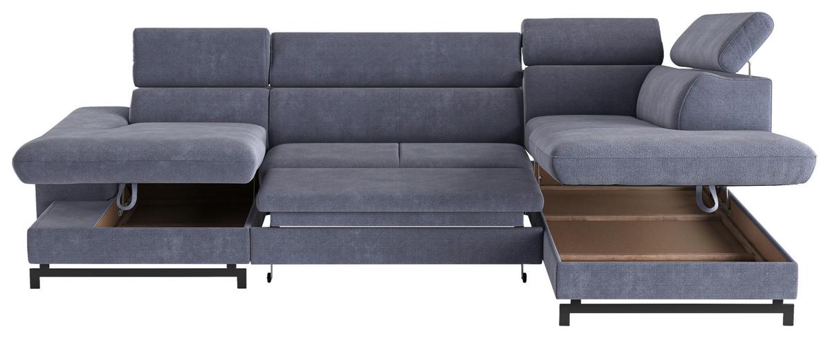 Wohnlandschaft Emma Mit Schlaffunktion Blau - Blau/Schwarz, Textil (165/328/215cm) - MID.YOU