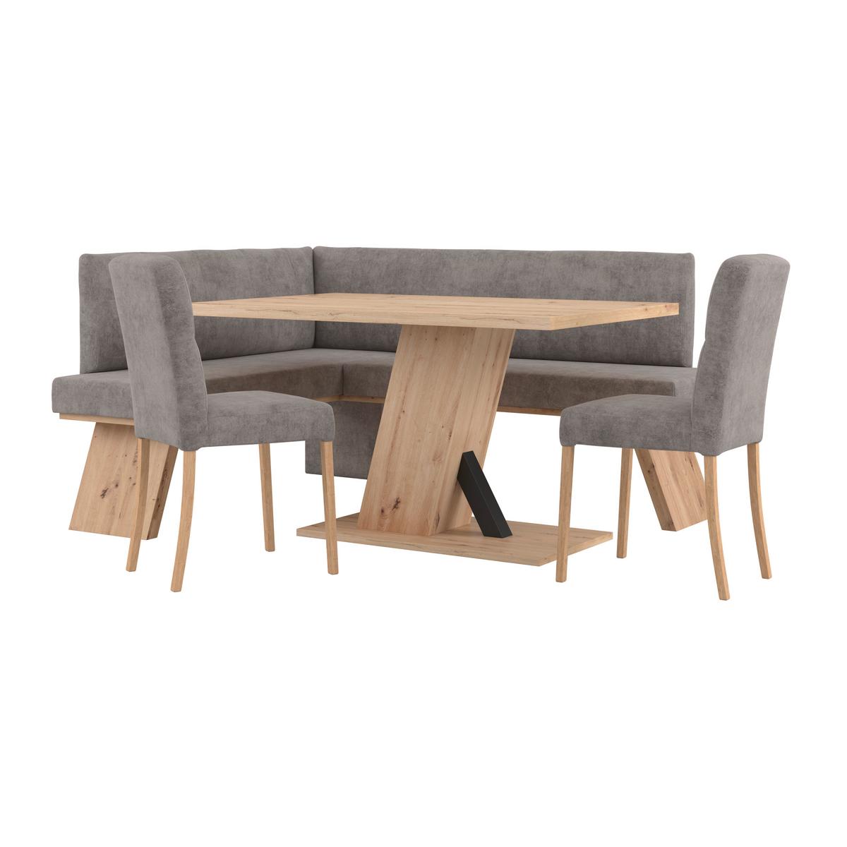 Eckbank Emma Ii Webstoff Weiß, B: 140 Cm - Eichefarben/Grau, KONVENTIONELL, Holzwerkstoff/Textil (140/160cm)