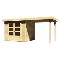 Gartenhaus mit Anbaudach Natur 482x211x217cm Bregenz - Naturfarben, Holz (482/211/217cm) - Karibu