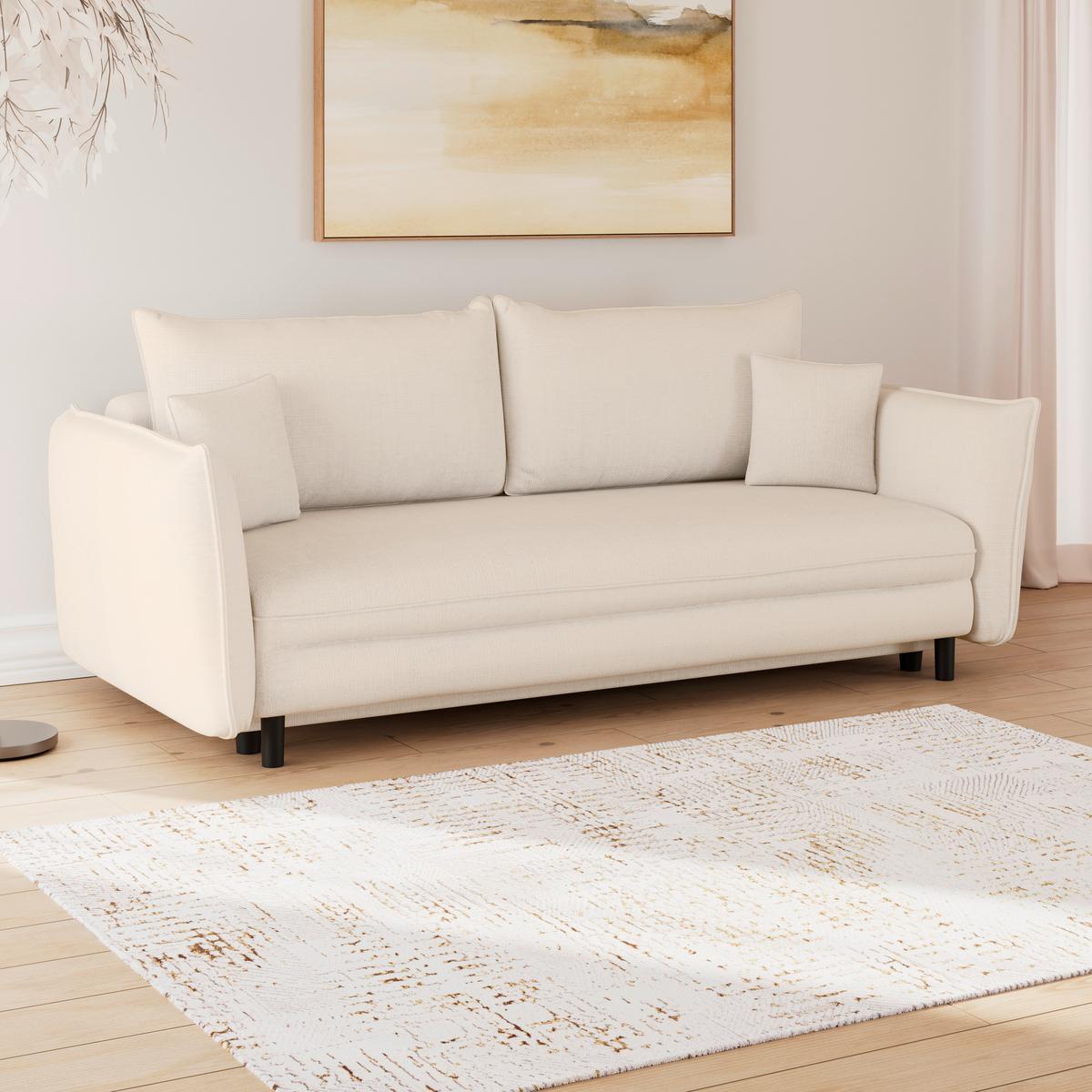 Schlafsofa Kairo Beige, Lf: ca. 190x150cm - Beige/Schwarz, ROMANTIK / LANDHAUS, Holz/Kunststoff (230/90/115cm) - James Wood