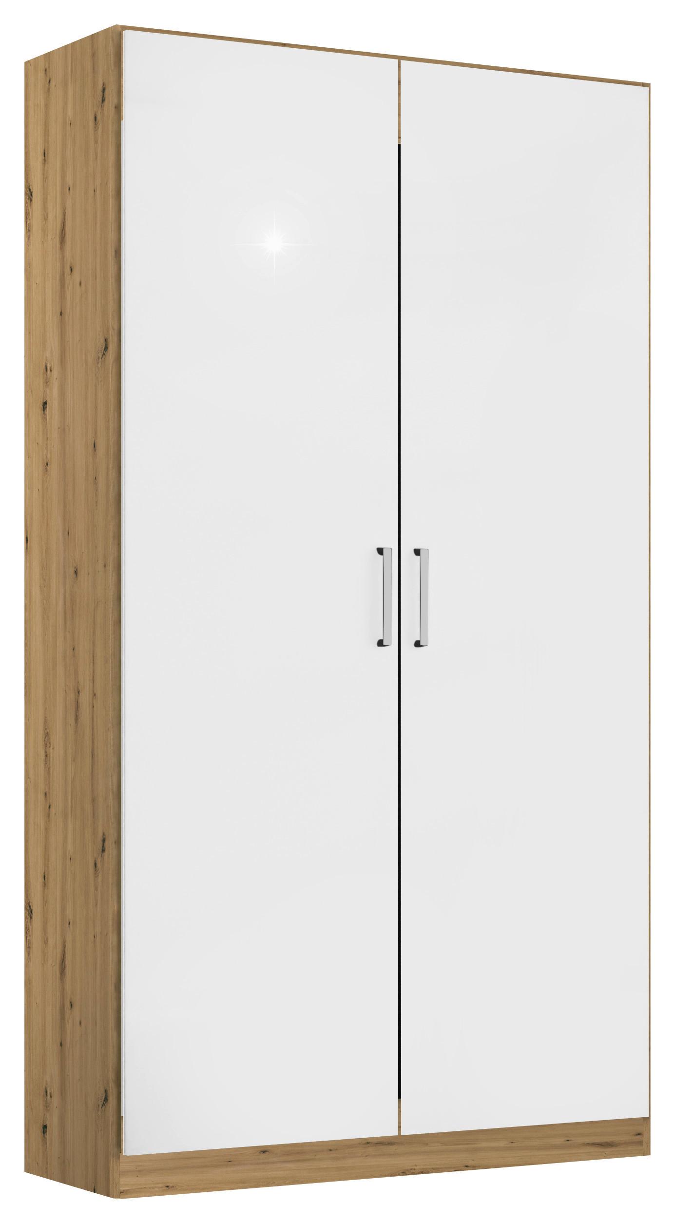 Drehtürenschrank 91 cm Berlin Eiche Dekor - Weiß Hochglanz/Eiche Artisan, MODERN, Holzwerkstoff (91/210/54cm) - Rauch Möbel