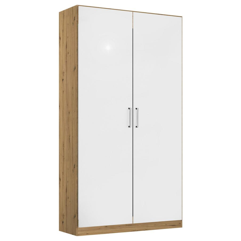 Drehtürenschrank B: 91 cm Berlin Weiß/Eiche Dekor
