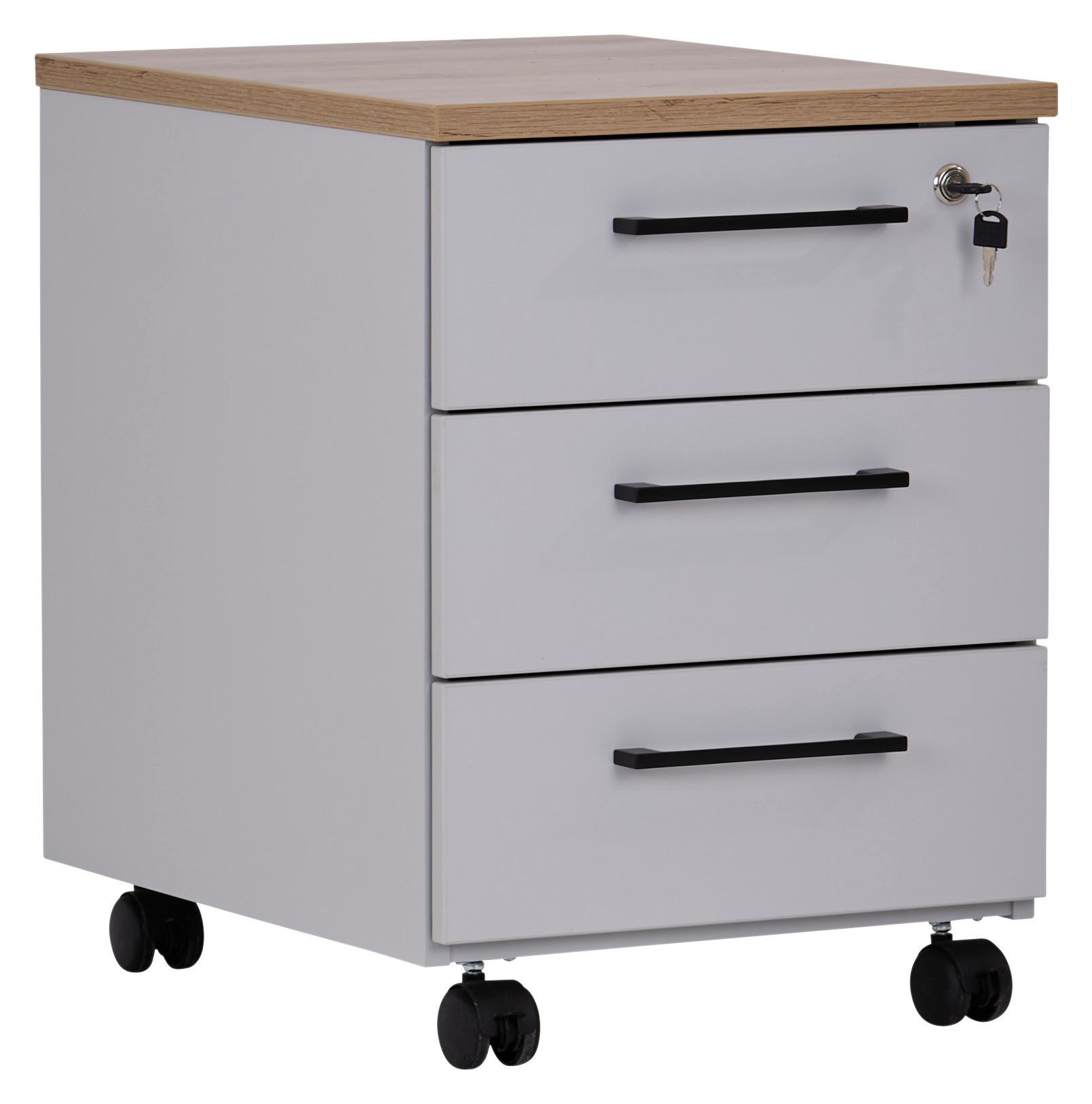 Rollcontainer Eiche Dekor Grau abschließbar 43x58,4x55,3 cm