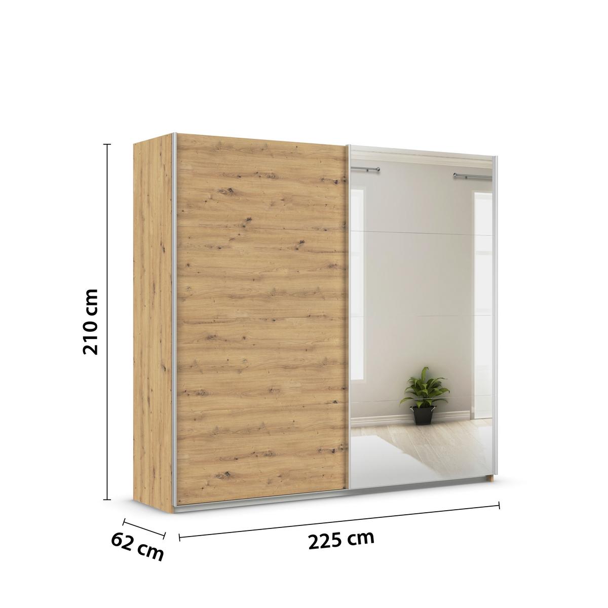 Schwebetürenschrank + Spiegel B: 315cm Feldkirch Eiche Dekor - Silberfarben/Eiche Artisan, MODERN, Holzwerkstoff (225/210/62cm)
