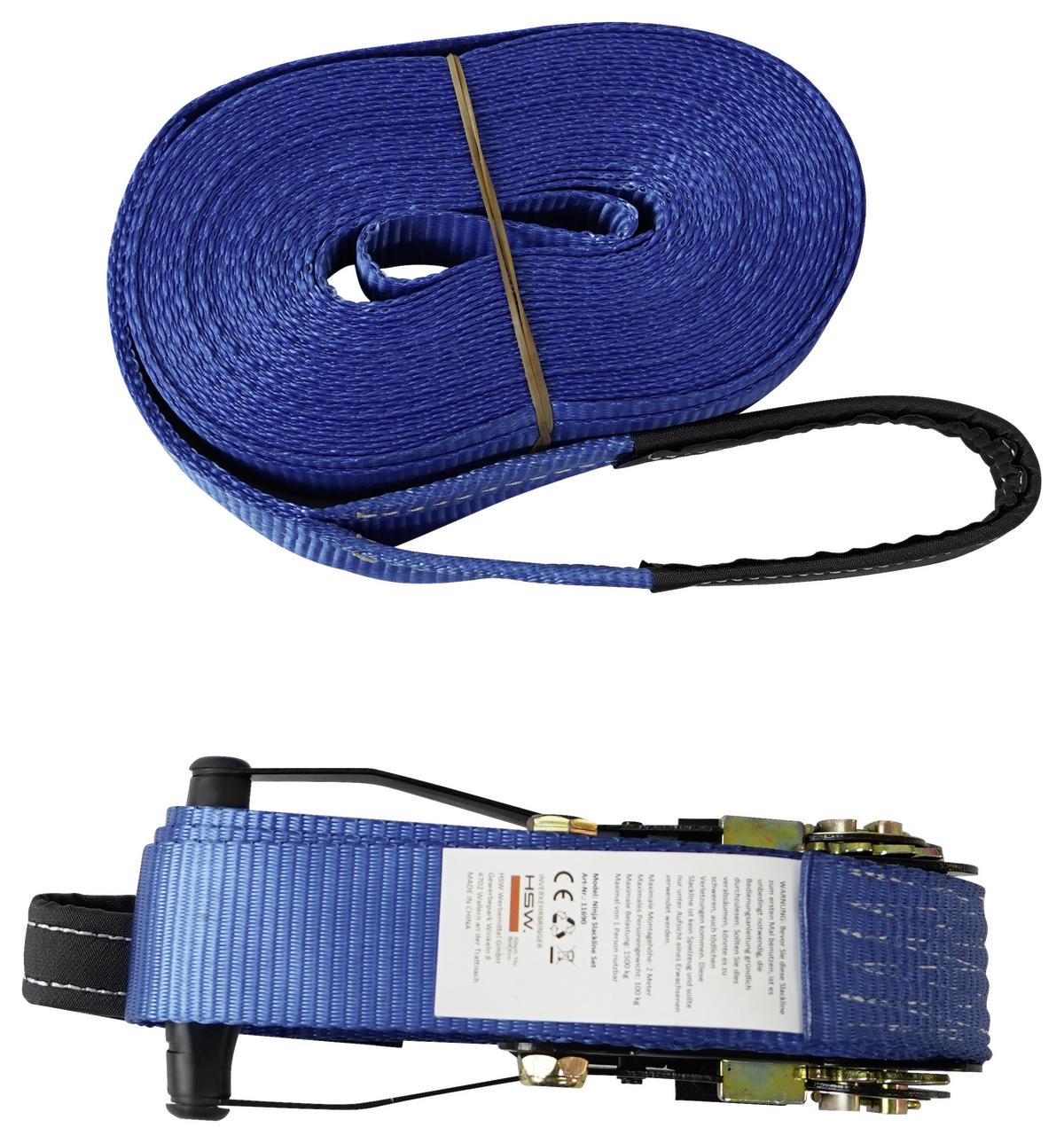 Slackline Ninja-set Blau 15 M + Baumschutz - Blau, Basics, Textil (15cm)