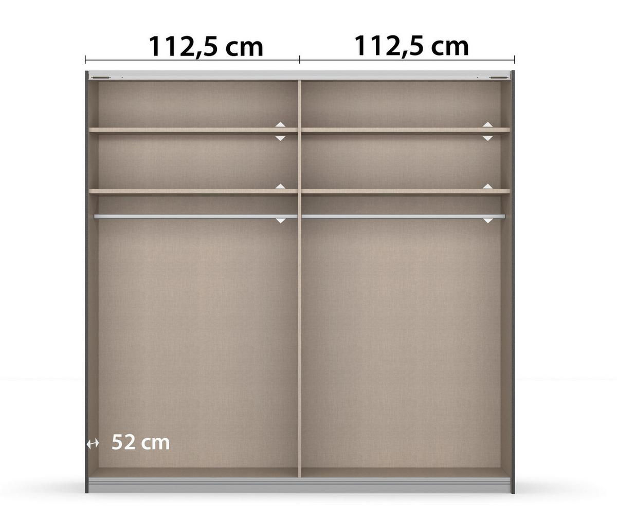 Schwebetürenschrank M. Spiegel 226cm Belluno, Grau Metallic - Grau, MODERN, Holzwerkstoff (226/230/62cm) - Rauch Möbel