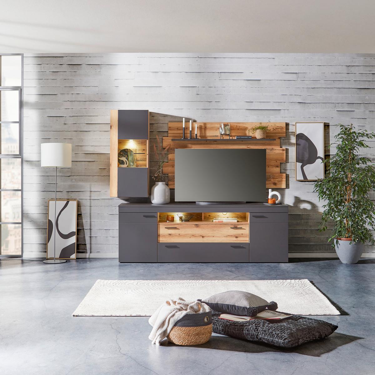 ZÁVĚSNÁ VITRÍNA HENRY - Moderní, kompozitní dřevo/plast (50/115/35cm)