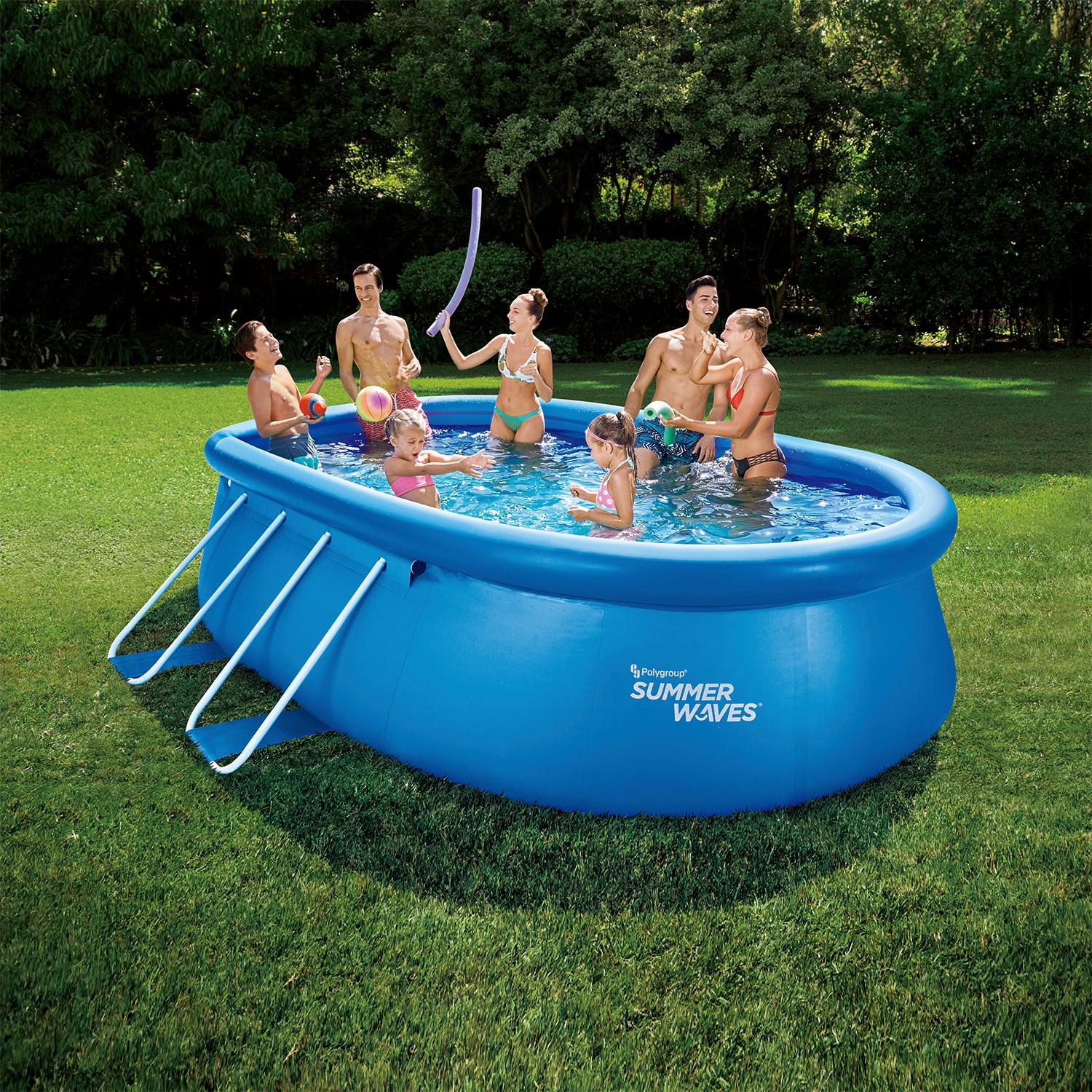 Aufstellpool Oval mit Leiter L: 457 cm - Blau, KONVENTIONELL, Kunststoff (457/305/107cm)