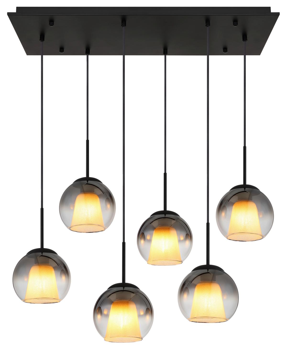 HÄNGELEUCHTE Exkl. 6xE27 40W - Klar/Schwarz, Basics, Glas/Textil (90/38/120cm) - Globo