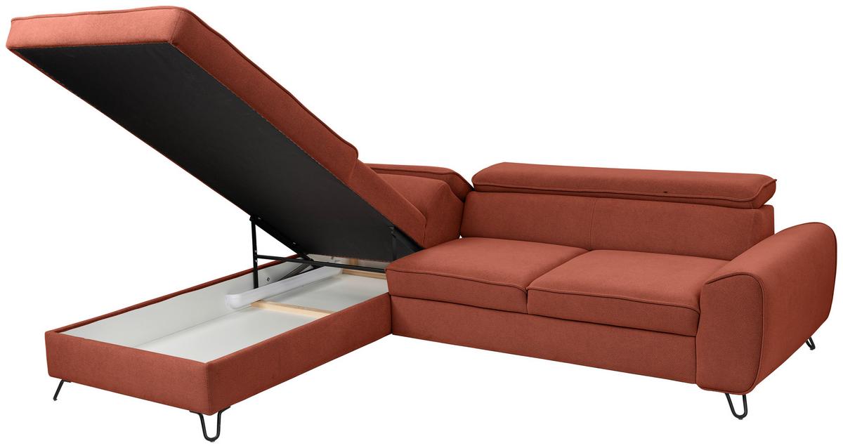 Rohová sedačka IDYLLA, levá rezavá,úl.prostor,lůžko - černá/rezavá, Design, kov/textil (200/250cm)