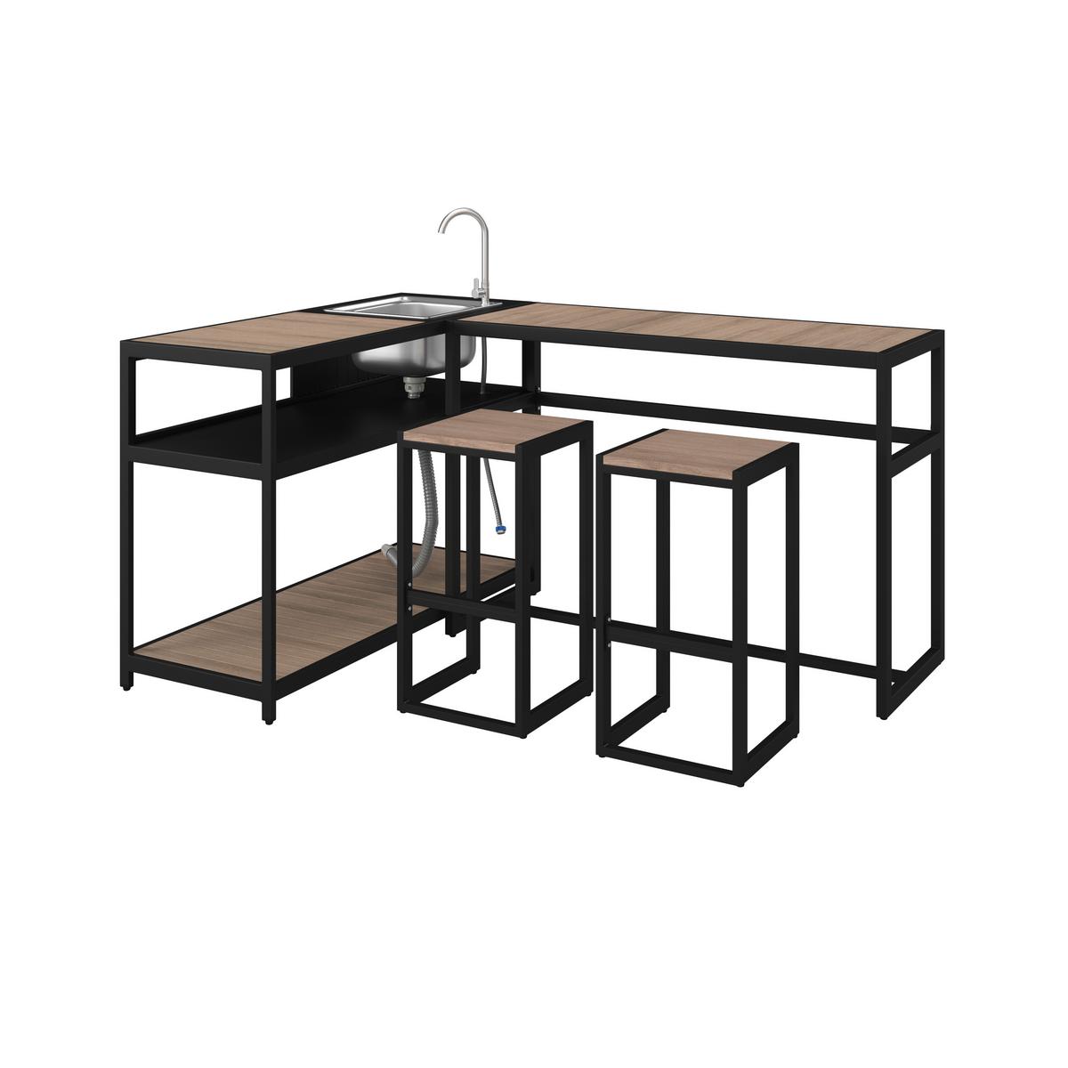 VENKOVNÍ KUCHYNĚ DELIA - černá/přírodní barvy, Moderní, kov/plast - Bessagi Garden