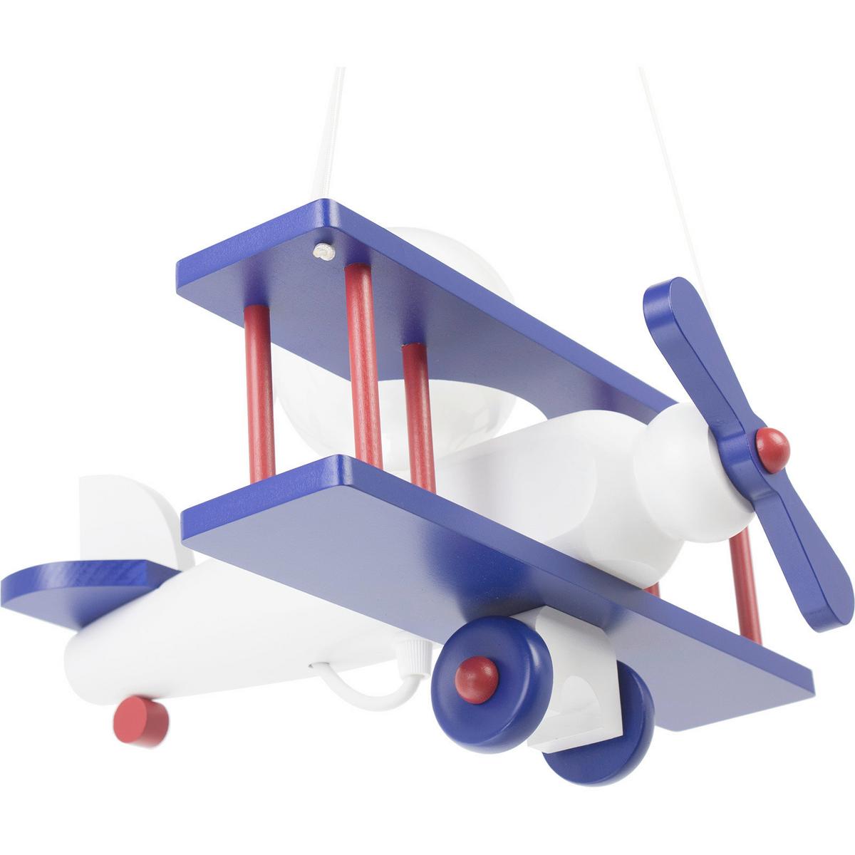 Kinderhängeleuchte Flugzeug H: 75 Cm 1-Flammig - Blau/Rot, KONVENTIONELL, Holz (29/31/75cm)