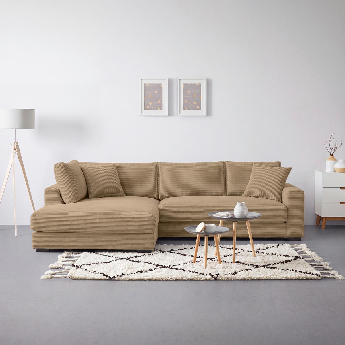 Rohová sedačka PEDRO, levá, karamelový manšestr - černá/karamel, Moderní, textil/plast (190/300cm) - Mömax