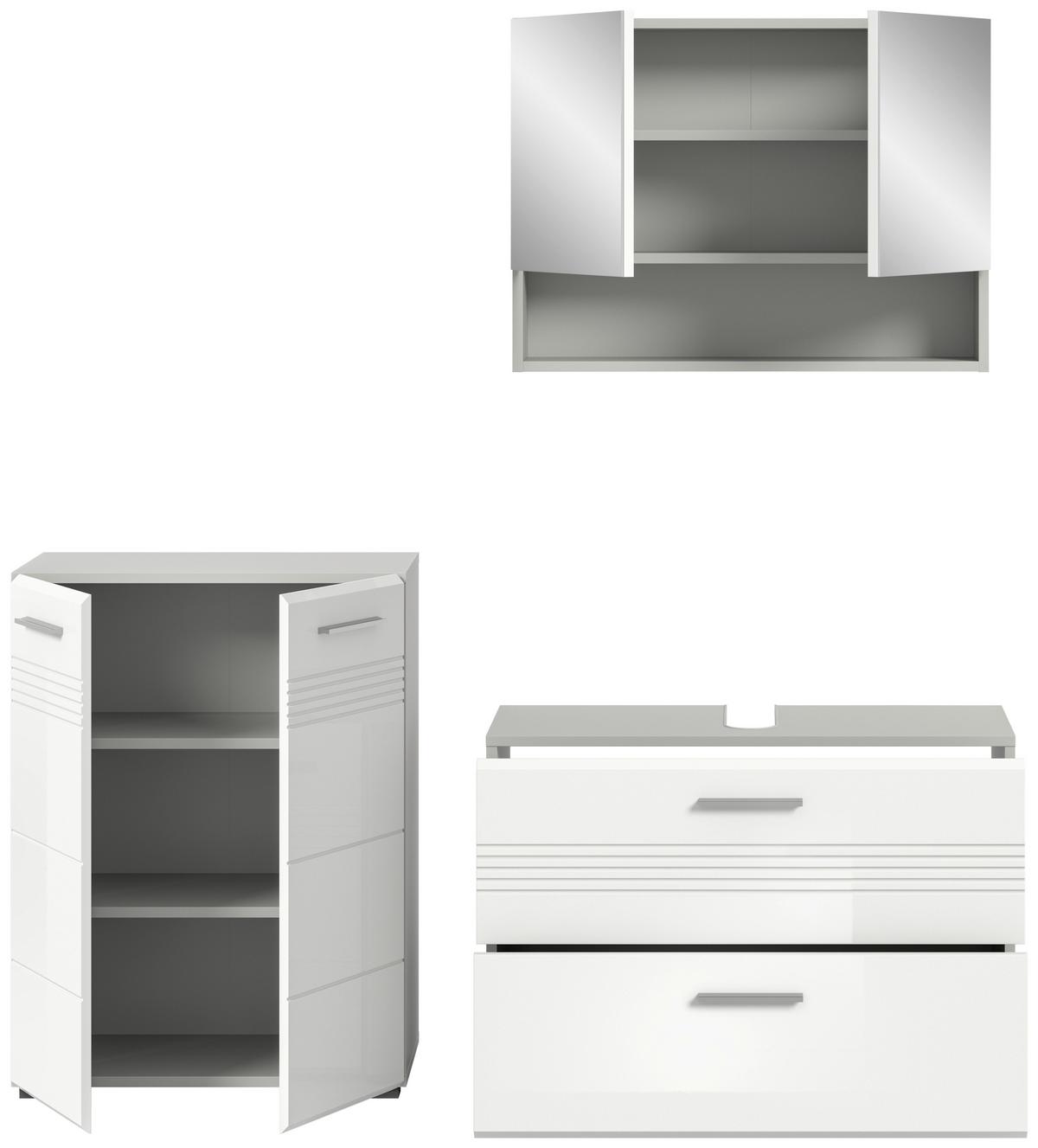 Badezimmer Copa Grau Weiß Hg B: 140 cm - Weiß Hochglanz/Schwarz, MODERN, Holzwerkstoff (140cm) - MID.YOU