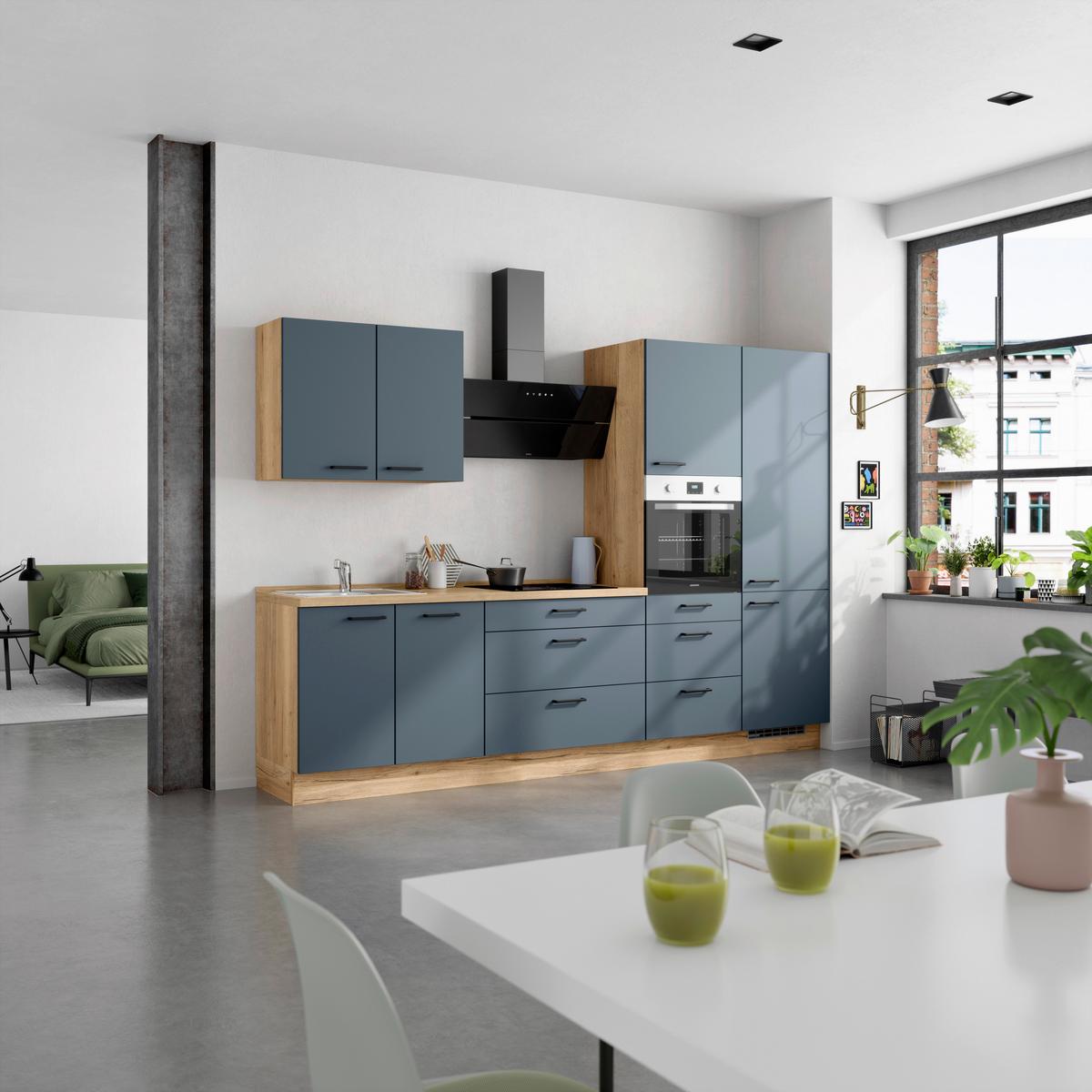 Küchenleerblock Easytouch High-Line, H4 Rechts - Blau/Eichefarben, MODERN, Holzwerkstoff (300cm) - Nobilia