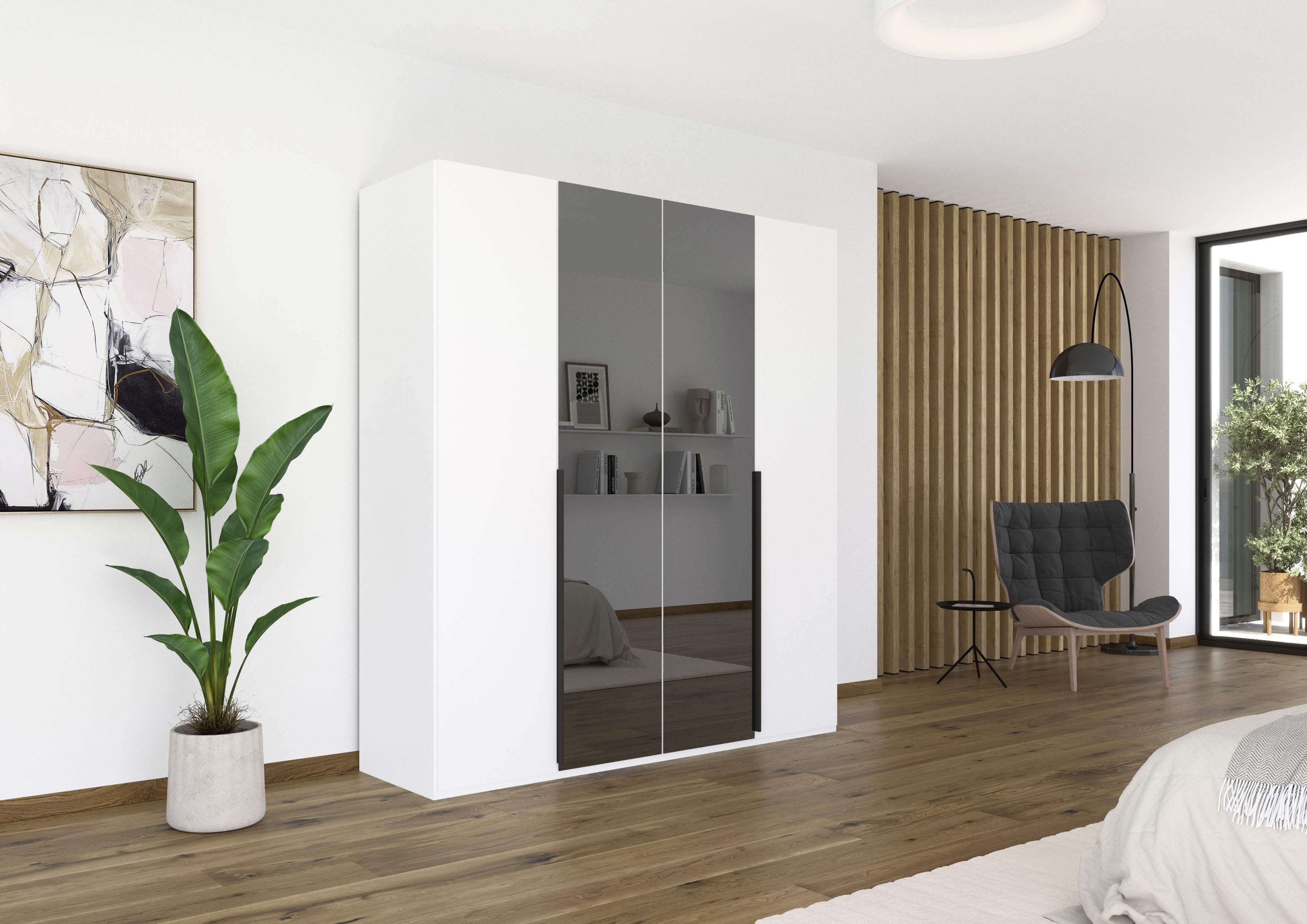 Drehtürenschrank Paola Grau Weiß B: 201 cm - Weiß/Grau, Trend, Glas/Holzwerkstoff (201/223/61cm) - Rauch Möbel