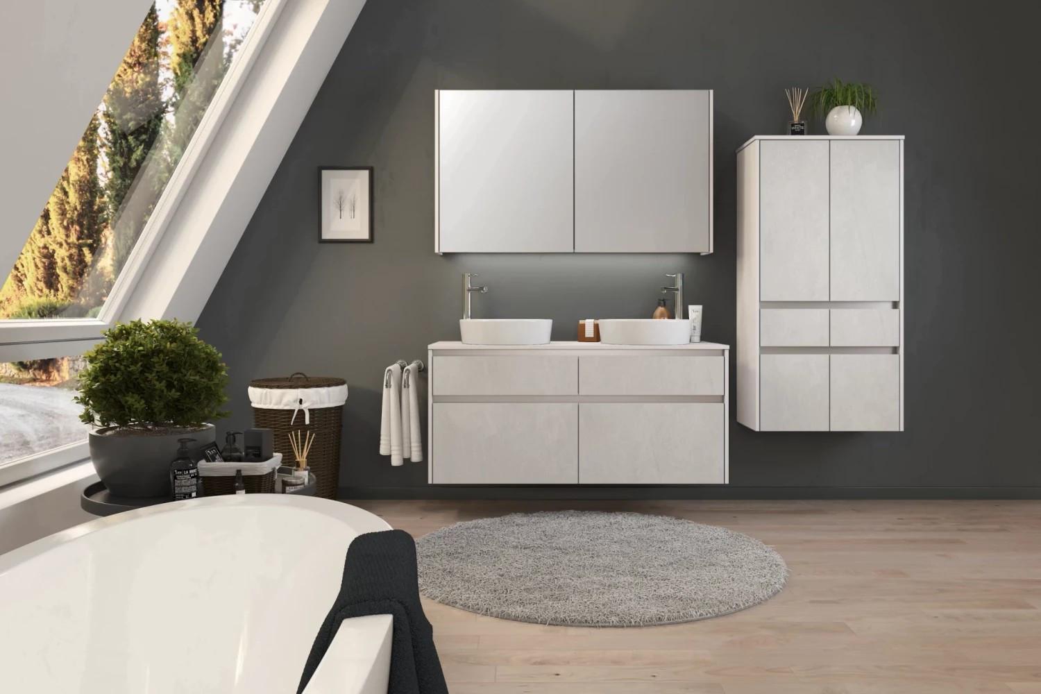 Badezimmer STON in Grau Detail Schrank