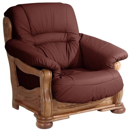 Polstersessel mit Armlehnen Tennessee Echtleder Rot - Eichefarben/Rot, LIFESTYLE, Leder/Holz (104/95/95cm) - Max Winzer