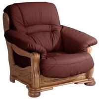 Polstersessel Mit Armlehnen Tennessee Echtleder Rot - Eichefarben/Rot, LIFESTYLE, Leder/Holz (104/95/95cm) - Max Winzer