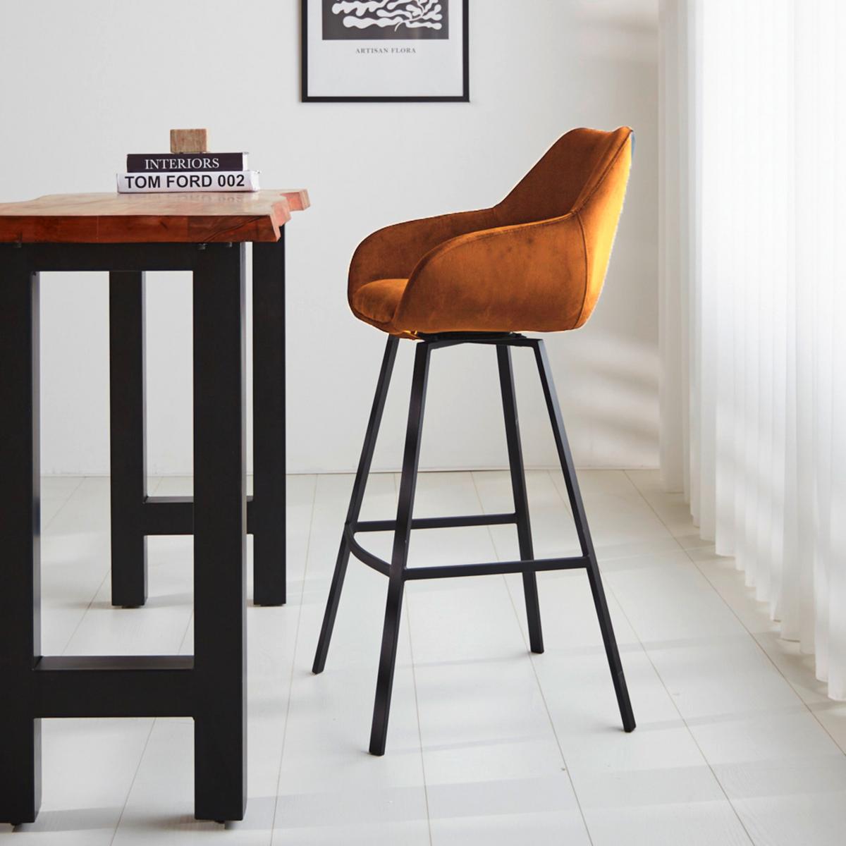 Barhocker-Set Casper Cognag B: 55 cm - Cognac/Gelb, MODERN, Textil/Metall (55/109/57cm) - MID.YOU