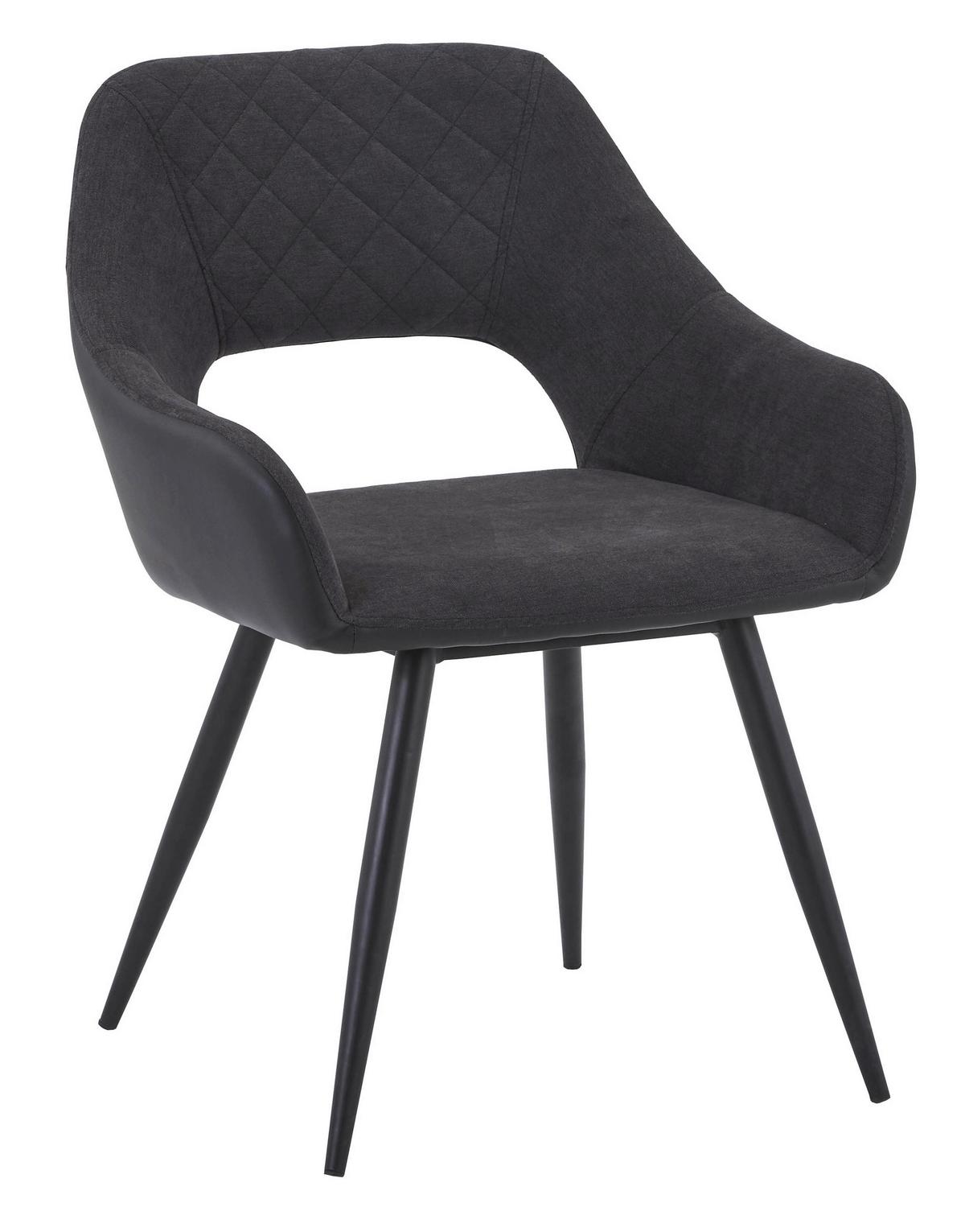Armlehnstuhl Porto Lederlook Anthrazit Gepolstert - Anthrazit/Schwarz, MODERN, Textil/Metall (59/83/60cm) - MID.YOU