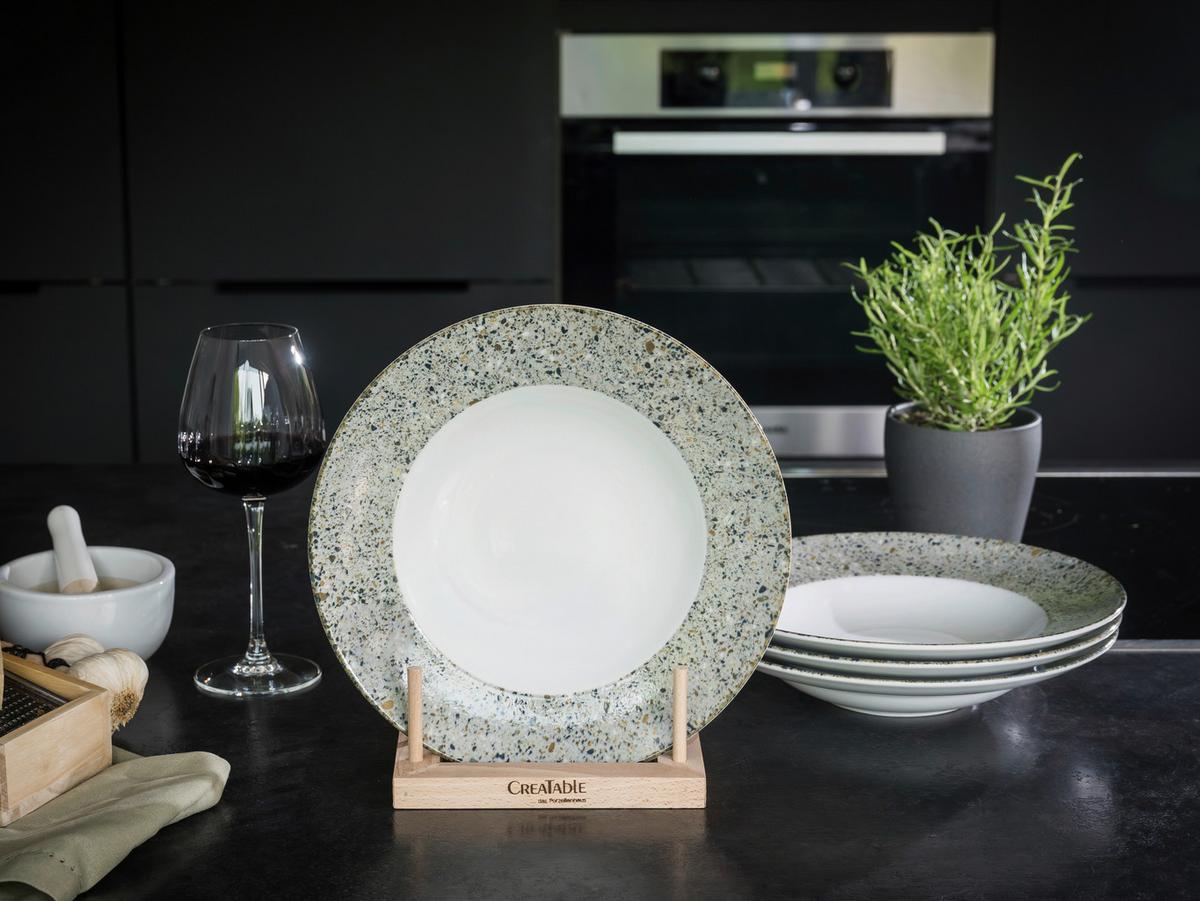Pastateller Stone Collection Porzellan, Grau/Weiß, 4 Stück - Weiß/Grau, Basics, Keramik - Creatable
