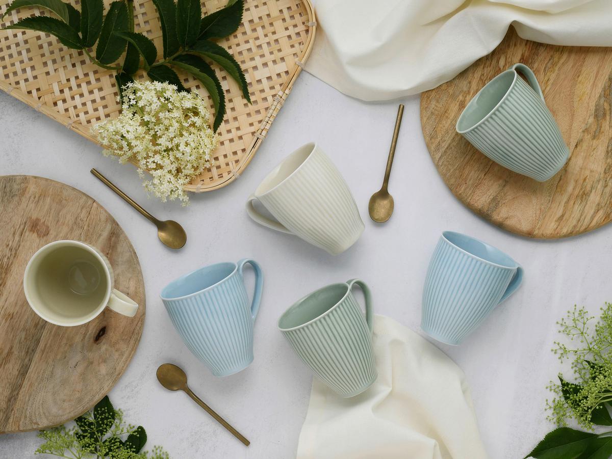 Kaffeebecherset Valencia 6--Teilig., Creme, Grün, Blau - Pastellblau/Pastellgrün, Basics, Keramik - Creatable