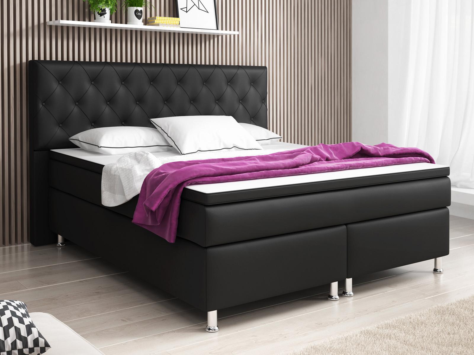Boxspringbett mit Topper 180x200 cm Turin - Silberfarben/Schwarz, KONVENTIONELL, Leder/Textil (180/200cm) - MID.YOU