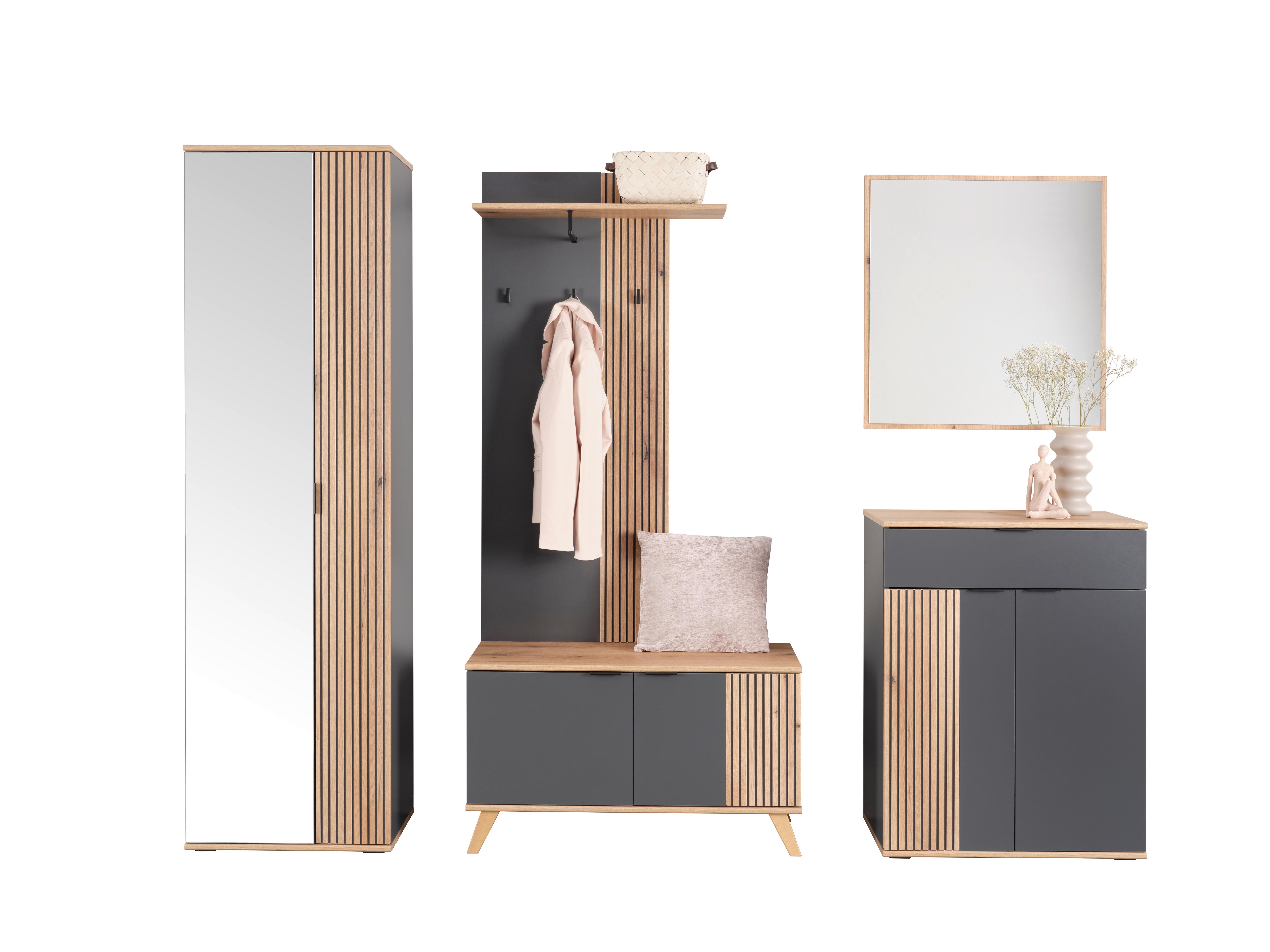 Garderobe Clever Anthrazit /Eichefarben B: 215,5cm - Eichefarben/Anthrazit, MODERN, Glas/Holzwerkstoff (215,5/193/38cm)