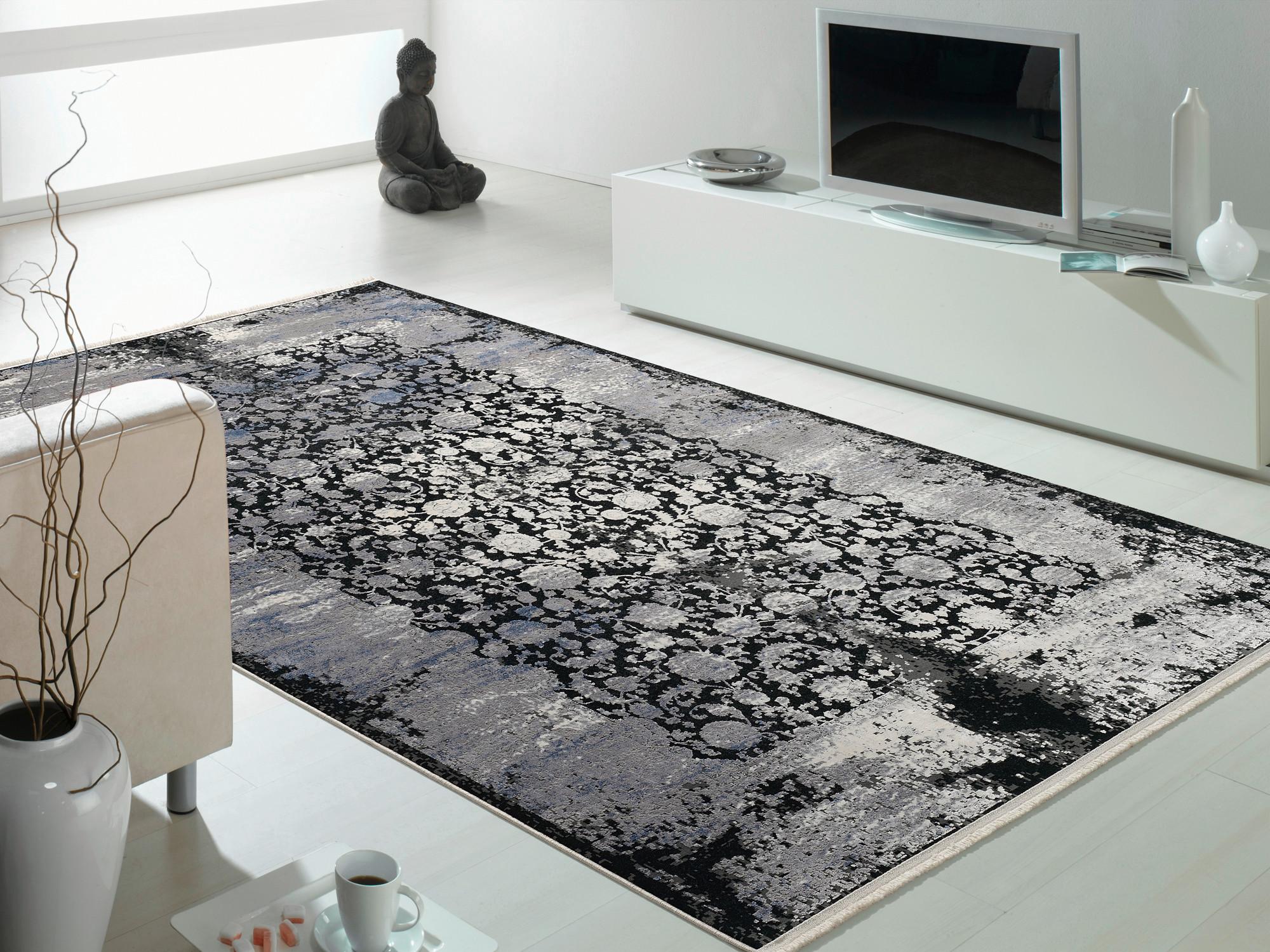 Webteppich Multicolor Colorado Flower 80x150 Cm - Dunkelgrau/Hellgrau, Design, Textil (80/150cm) - Musterring