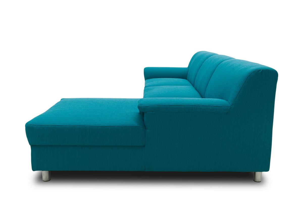 Ecksofa Mit Schlaffunktion Jamie Chromfarben Webstoff - Chromfarben/Petrol, KONVENTIONELL, Textil (252/150cm) - MID.YOU