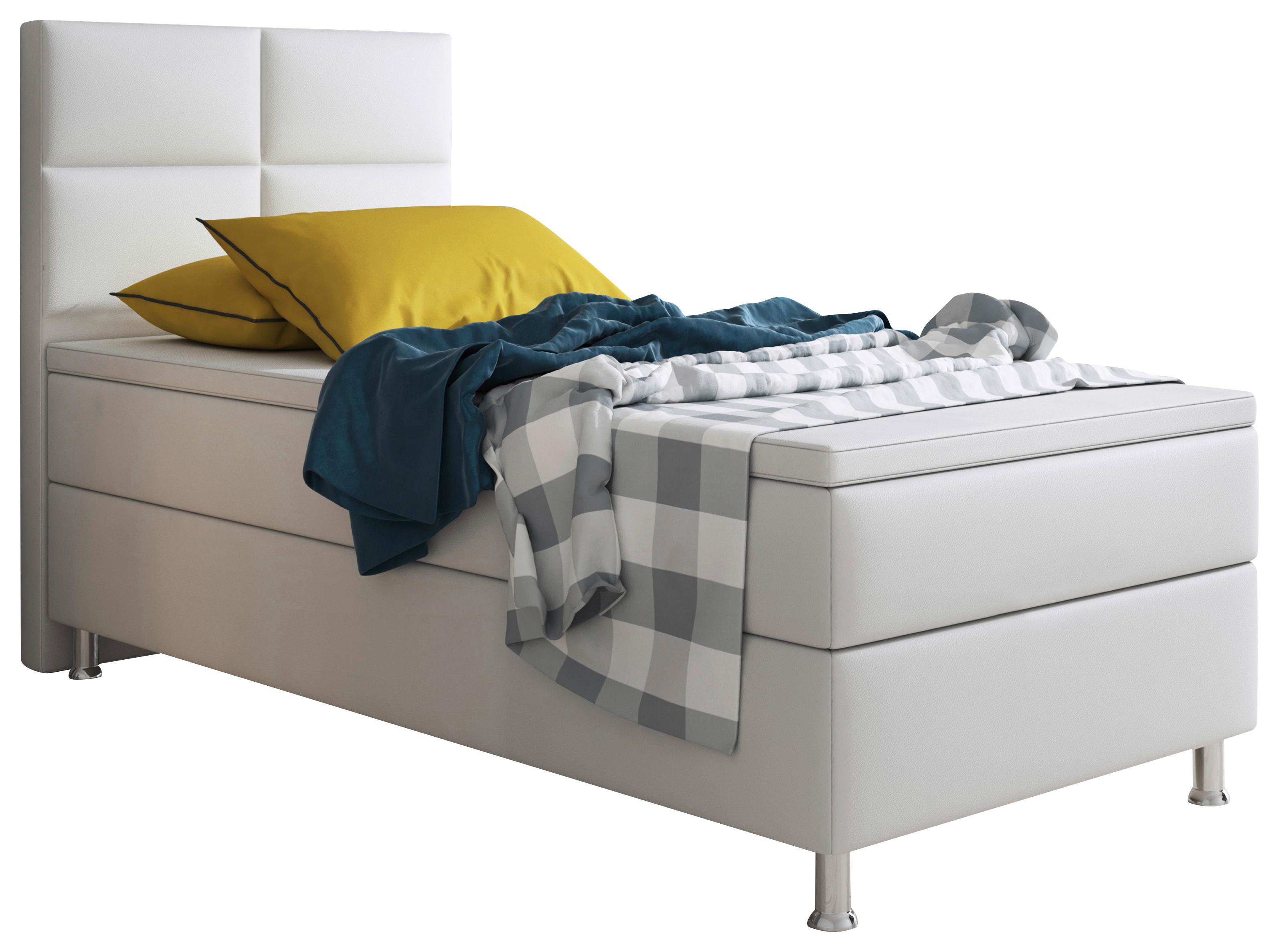 Boxspringbett Miami - Silberfarben/Weiß, KONVENTIONELL, Leder/Textil (90/115/210cm) - MID.YOU