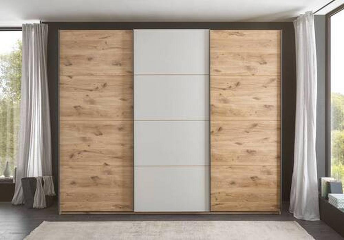 Schwebetürenschrank B: 270 Cm Preda Grau/eiche Dekor - Eichefarben/Grau, Basics, Holzwerkstoff (270/226/60cm) - MID.YOU