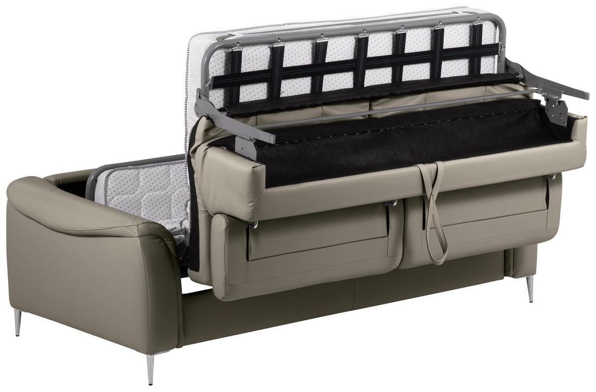 Schlafsofa Pafos Schlammfarben Lederlook, Rindsleder B: 203cm - Schlammfarben, Design, Leder/Textil (203/77-98/103cm) - MID.YOU