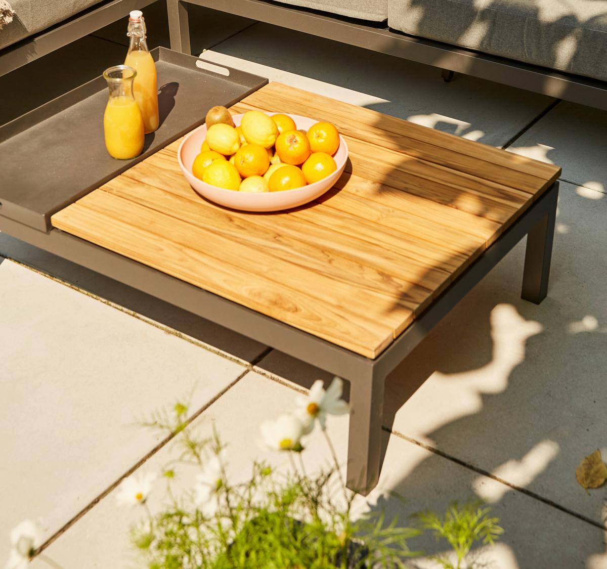 Loungegarnitur 5-Tlg Teakholz/Metall mit Kissen - Anthrazit/Grau, KONVENTIONELL, Holz/Textil - Siena Garden