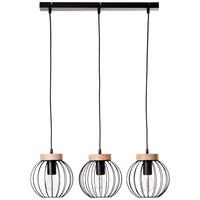 LED-Hängeleuchte Sorana H: 116 cm 3-Flammig - Schwarz/Braun, Design, Holz/Metall (65,5/20/116cm) - Brilliant