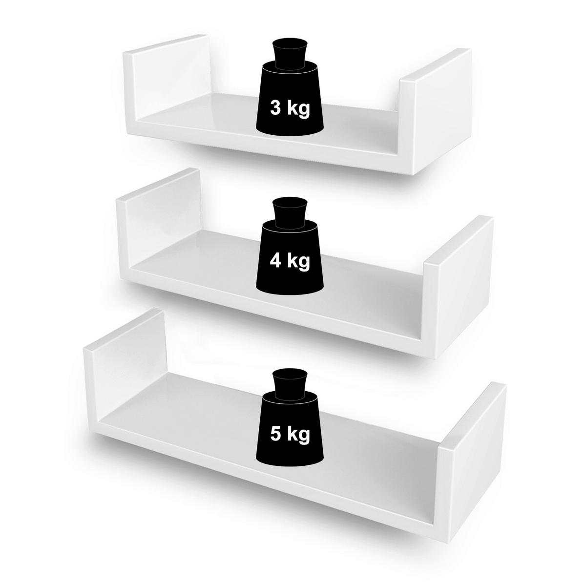 Hängeregal 3er Set B: 30-40 Cm, Weiß - Weiß, Basics, Holzwerkstoff (30-40/7-9/10cm) - Boxxx