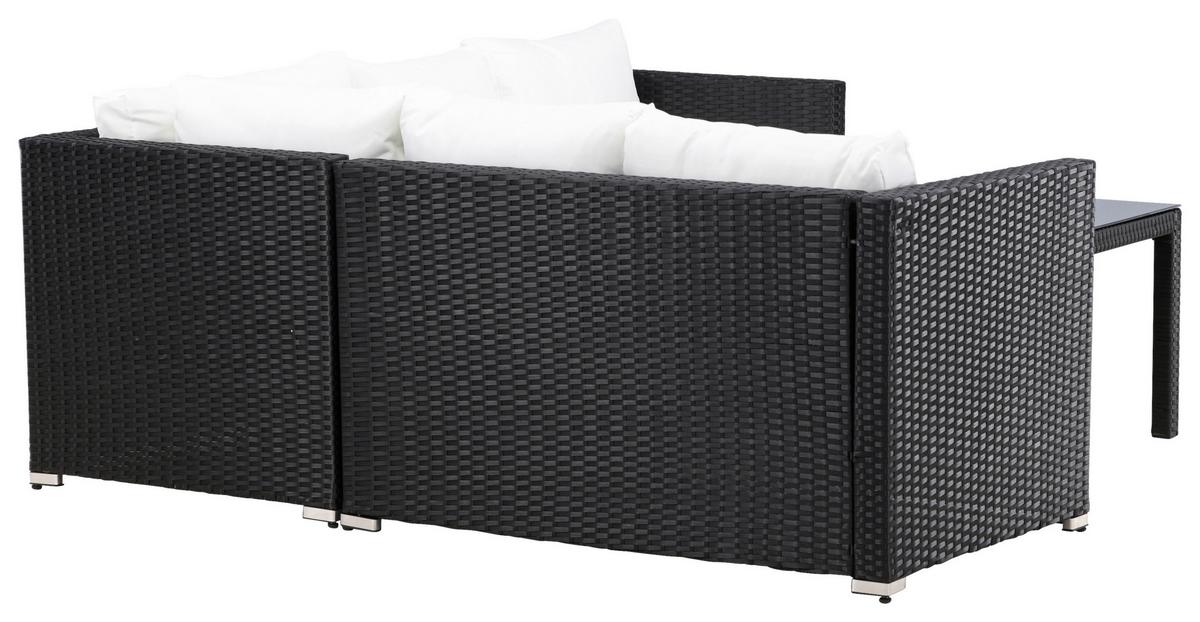 Loungegarnitur Kuba - Schwarz/Weiß, KONVENTIONELL, Glas/Kunststoff (59/180/64cm) - Gardenson