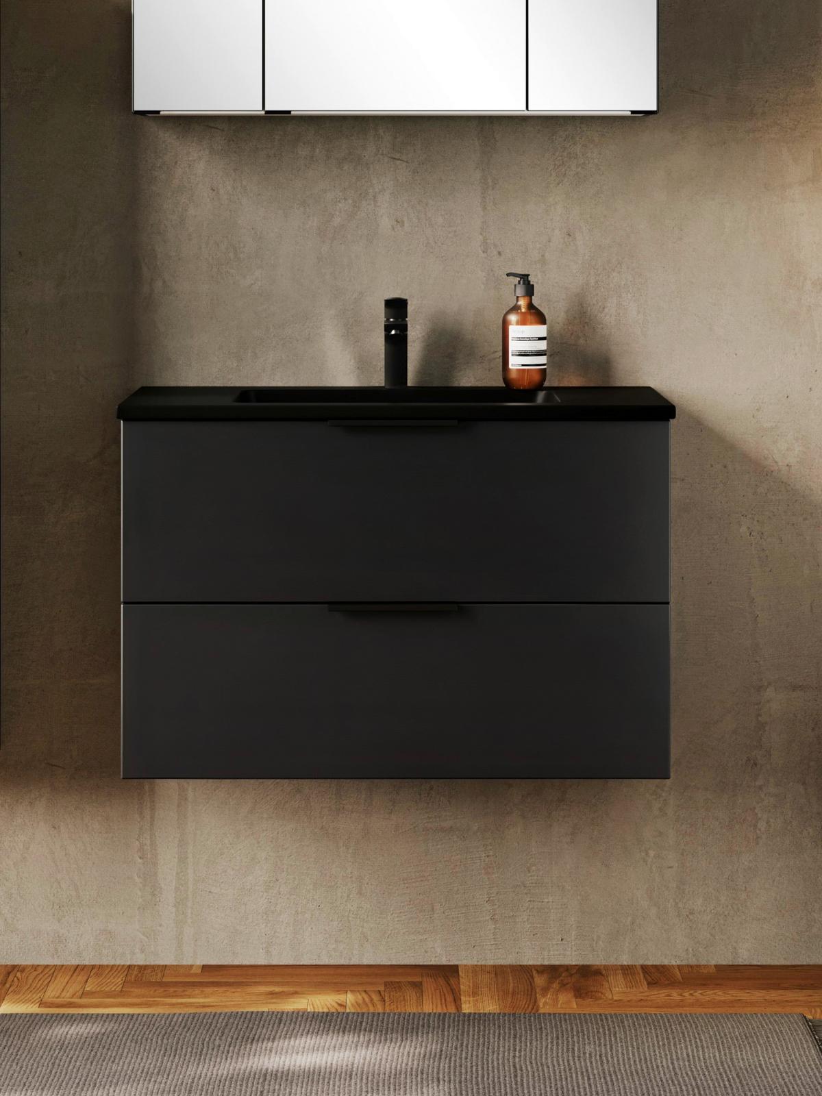 Waschtischkombi Sevilla Schwarz, B: 80 cm - Schwarz, MODERN, Keramik/Holzwerkstoff (80/54/47cm) - Held