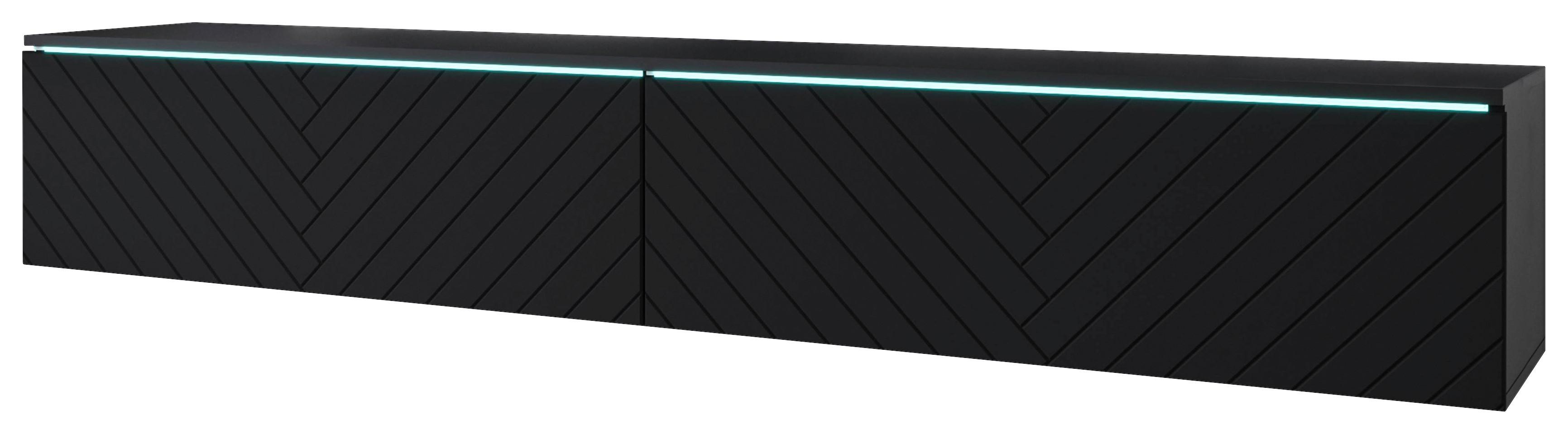 Tv-lowboard B: 180 Cm Schwarz Mit Fischgräte Und Beleuchtung