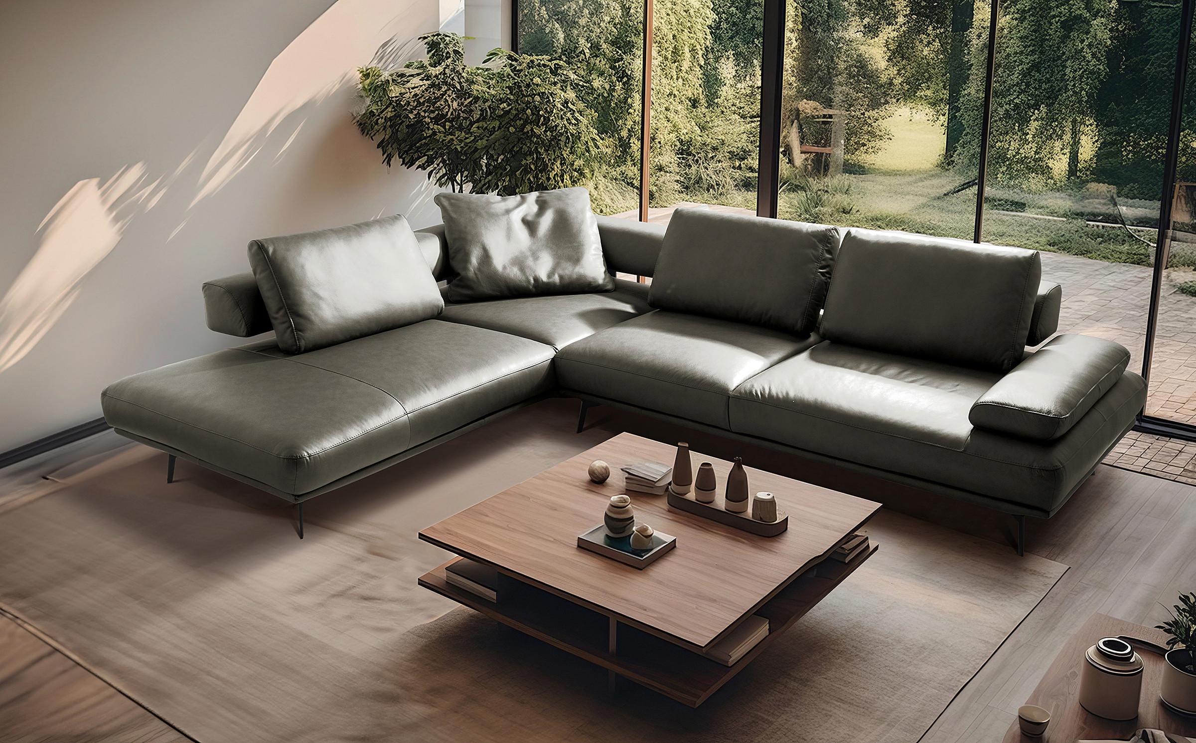 Ecksofa Como Echtleder Grau 237x306 - Schwarz/Grau, Design, Leder (237/306cm) - Livetastic