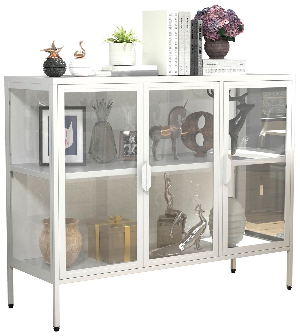 Vitrine Floka Weiß B: 110 cm - Transparent/Weiß, Design, Glas/Metall (110/80/35cm) - MID.YOU