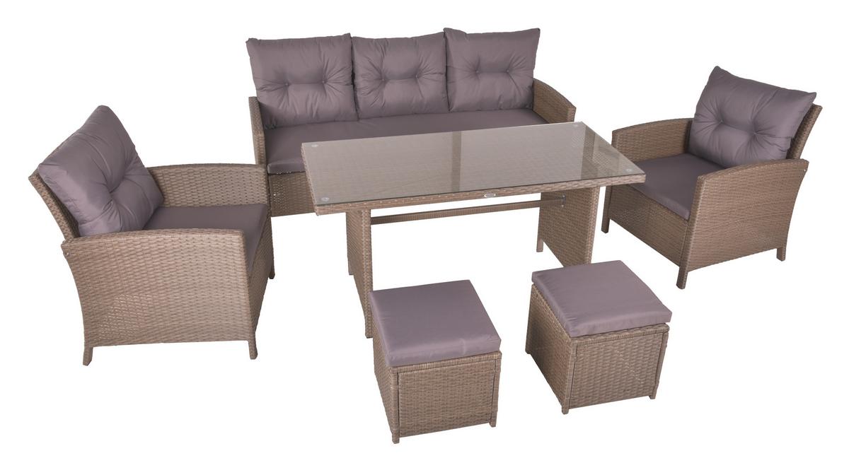 Gartengarnitur 6-tlg Sevilla Metall/kunststoff Mit Kissen - Schwarz/Braun, MODERN, Kunststoff/Metall - Gardenson