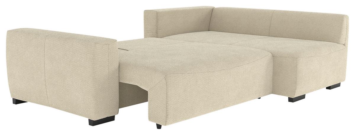 Ecksofa mit Bettfunktion Giro Cord beige, B: 252cm - Beige/Schwarz, Trend, Textil (252/170cm) - MID.YOU
