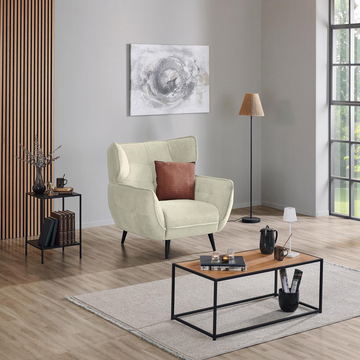 Křeslo ušák PESCARA, béžová - černá/béžová, Moderní, textil (103/105/98cm)