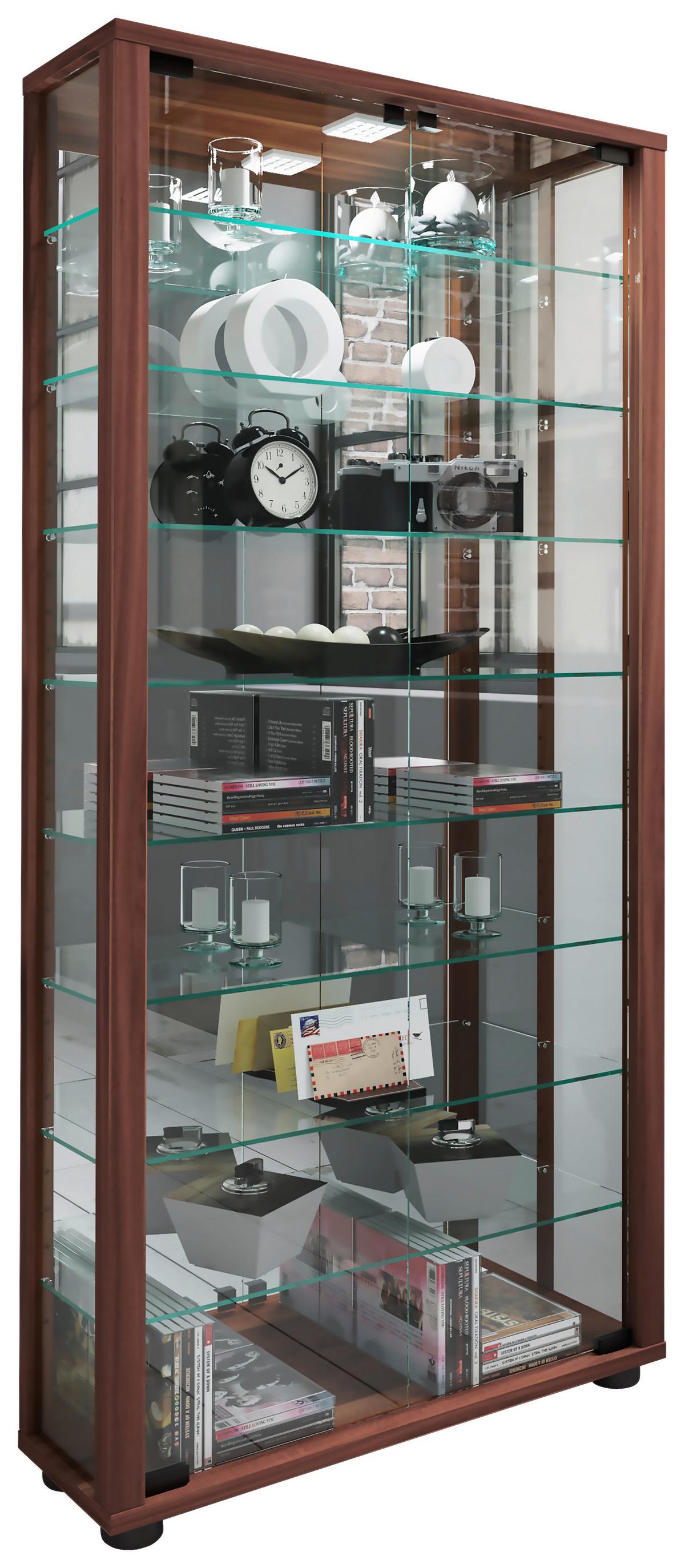 Vitrine Lumo Nussbaumfarben B: 59 cm - Nussbaumfarben/Schwarz, MODERN, Glas/Holzwerkstoff (59/114,8/18cm) - MID.YOU
